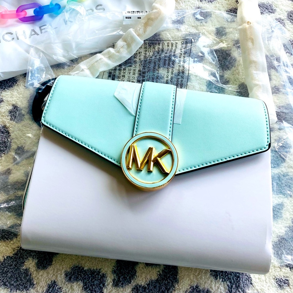 **NWT** Michael Kors Carmen Medium Leather Handbag in Aqua! - Picture 7 of 7